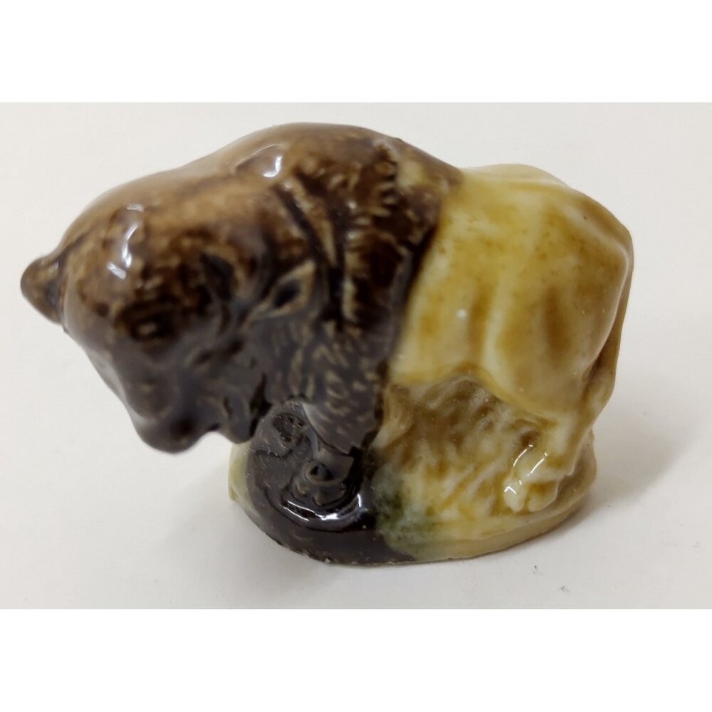 Vintage Wade Whimsies England Bison Buffalo Mini Ceramic Figurine Red Rose